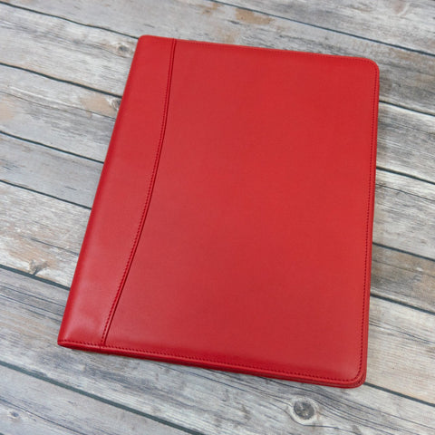 Red leather writing pad padfolio