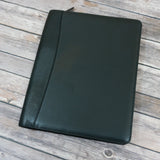 Black leather zip around writing pad padfolio