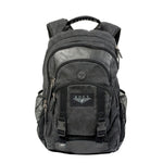 Black cotton backpack with leather trim
