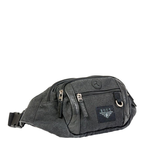 Black waist pack with leather trim